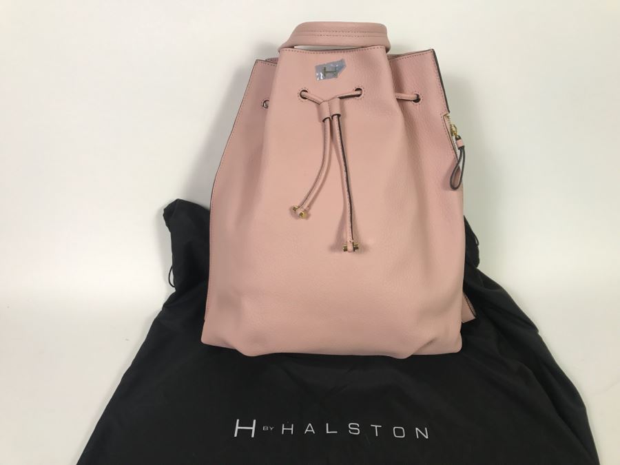 New HALSTON Pink Leather Drawstring Backpack Handbag With Dust Cover [Photo 2]