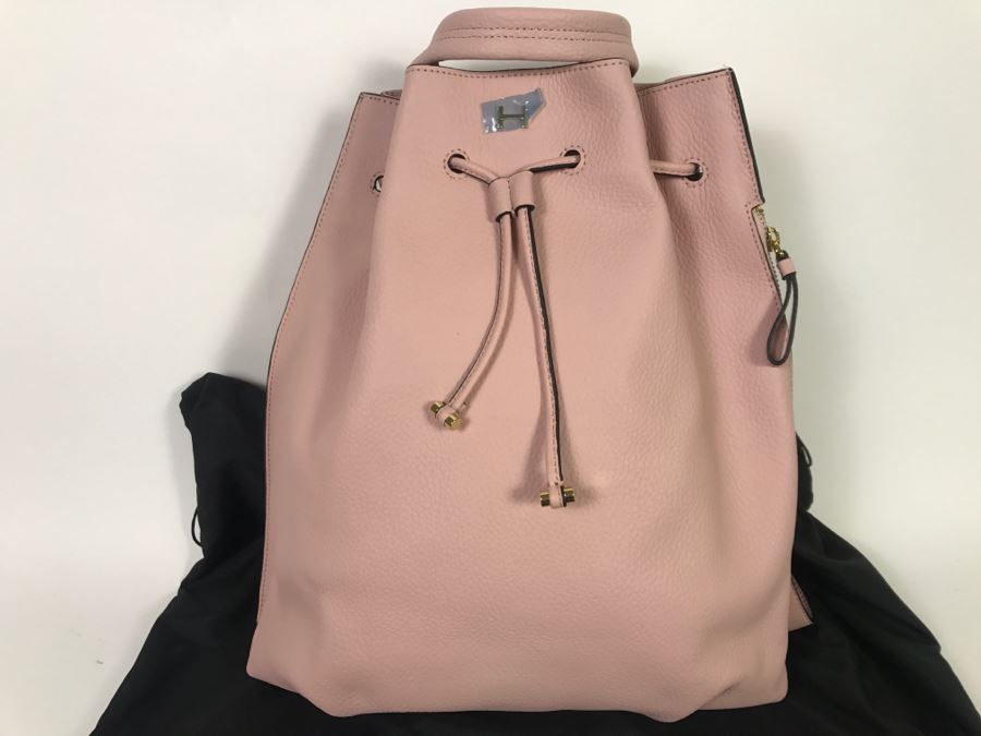 New HALSTON Pink Leather Drawstring Backpack Handbag With Dust Cover [Photo 3]