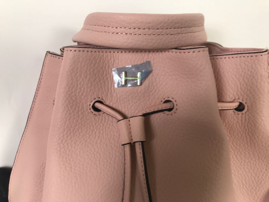 New HALSTON Pink Leather Drawstring Backpack Handbag With Dust Cover [Photo 4]