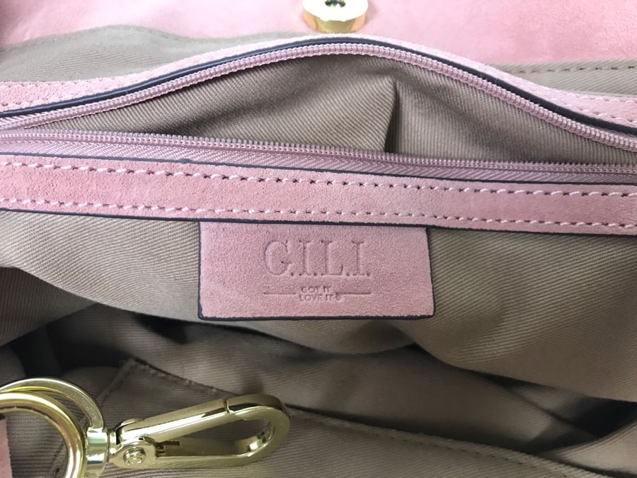 New G.I.L.I. Got It Love It Pink Suede Leather Handbag With Dust Jacket [Photo 6]
