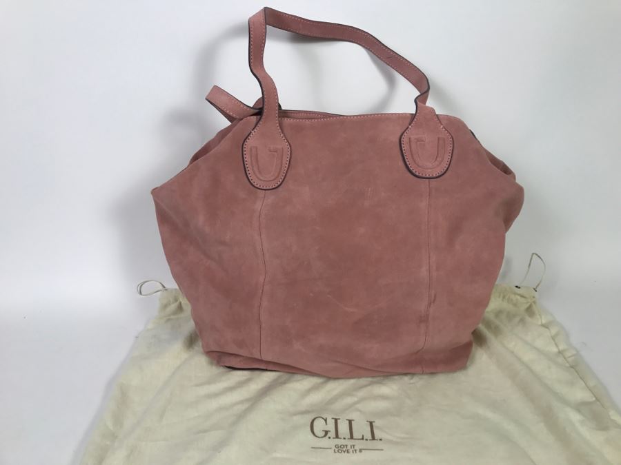 New G.I.L.I. Got It Love It Pink Suede Leather Handbag With Dust Jacket