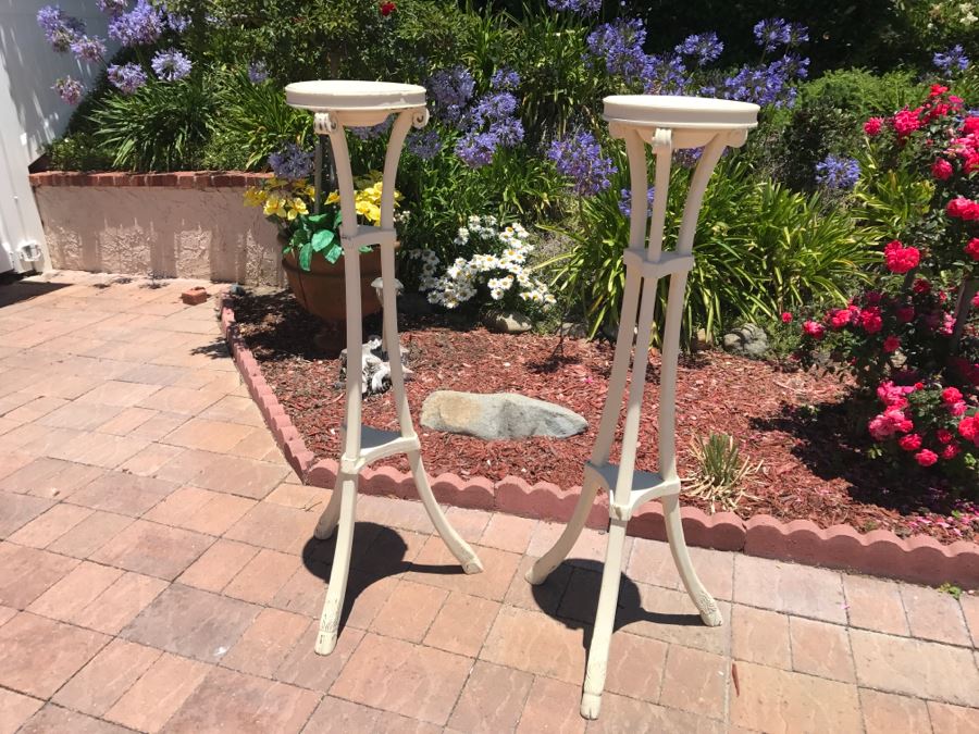 Pair Of Antique Pedestal Tables Painted Distressed White [Photo 6]