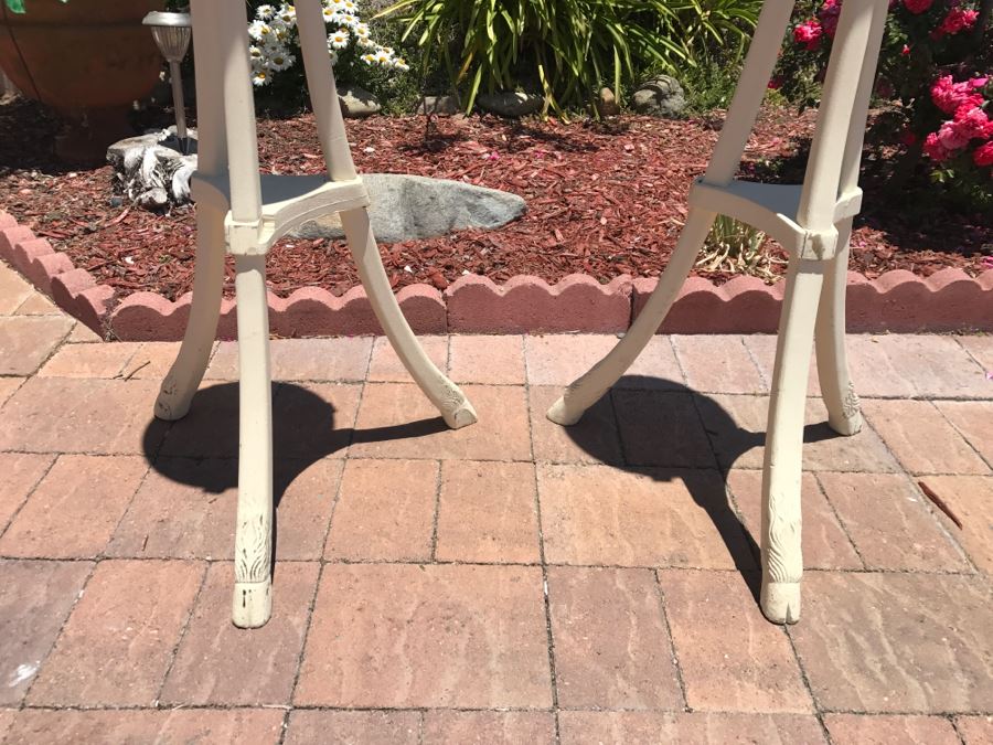 Pair Of Antique Pedestal Tables Painted Distressed White [Photo 3]