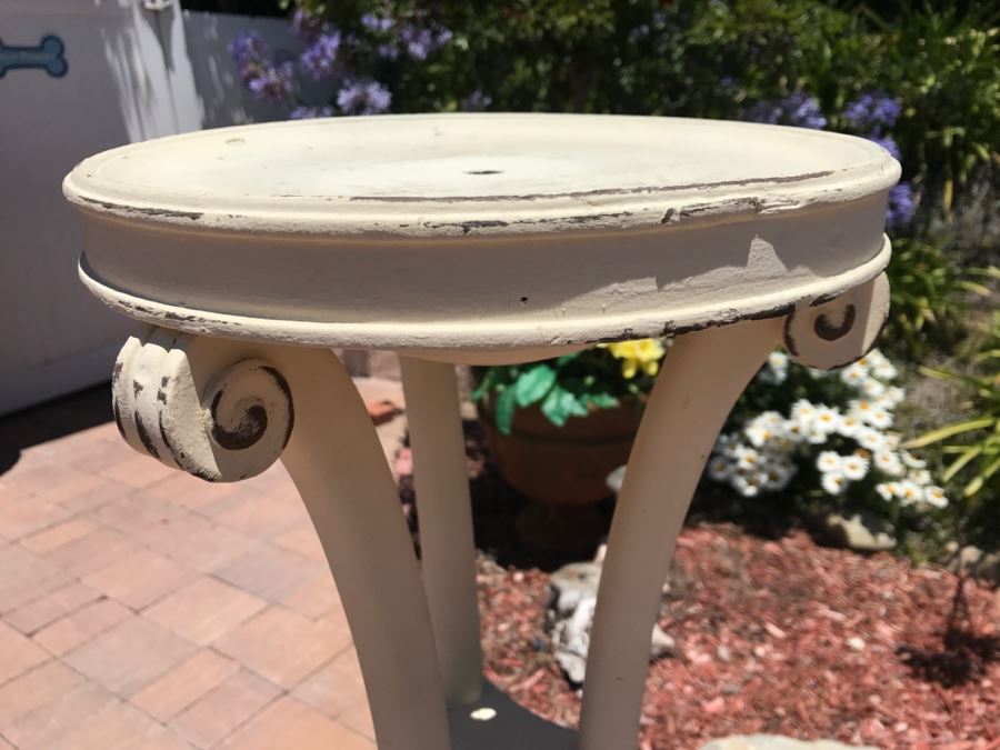 Pair Of Antique Pedestal Tables Painted Distressed White [Photo 4]