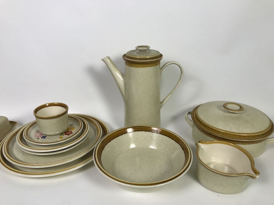 Mikasa Stone Manor Floribunda Pattern Dishes, Butter Dish, Covered Pot And Coffee Pot