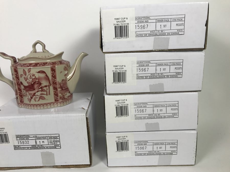 New Contemporary Bird Teapot With (4) Cup & Saucer Sets [Photo 6]