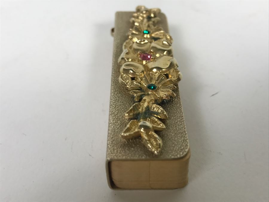 Vintage Ladies Address Book Fan With Gold Tone Floral Case [Photo 3]