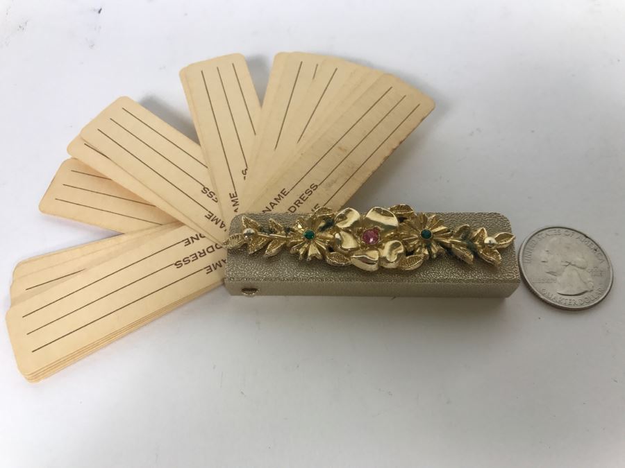 Vintage Ladies Address Book Fan With Gold Tone Floral Case [Photo 4]