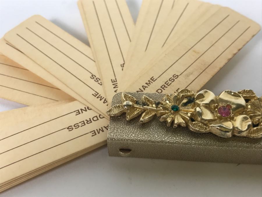 Vintage Ladies Address Book Fan With Gold Tone Floral Case [Photo 6]