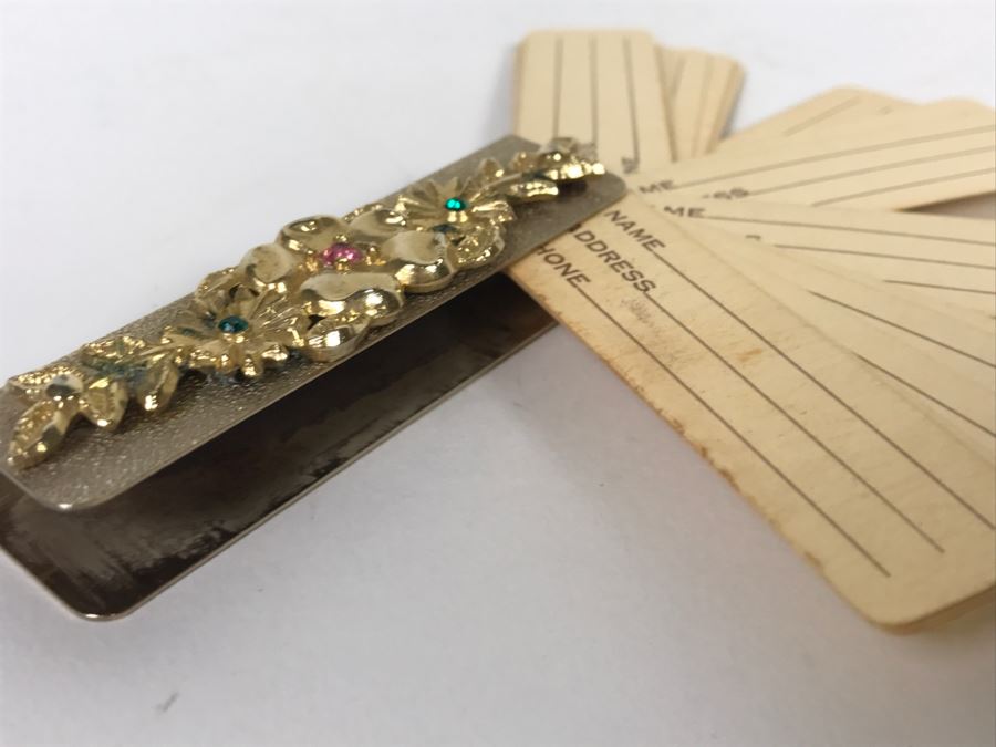 Vintage Ladies Address Book Fan With Gold Tone Floral Case [Photo 7]