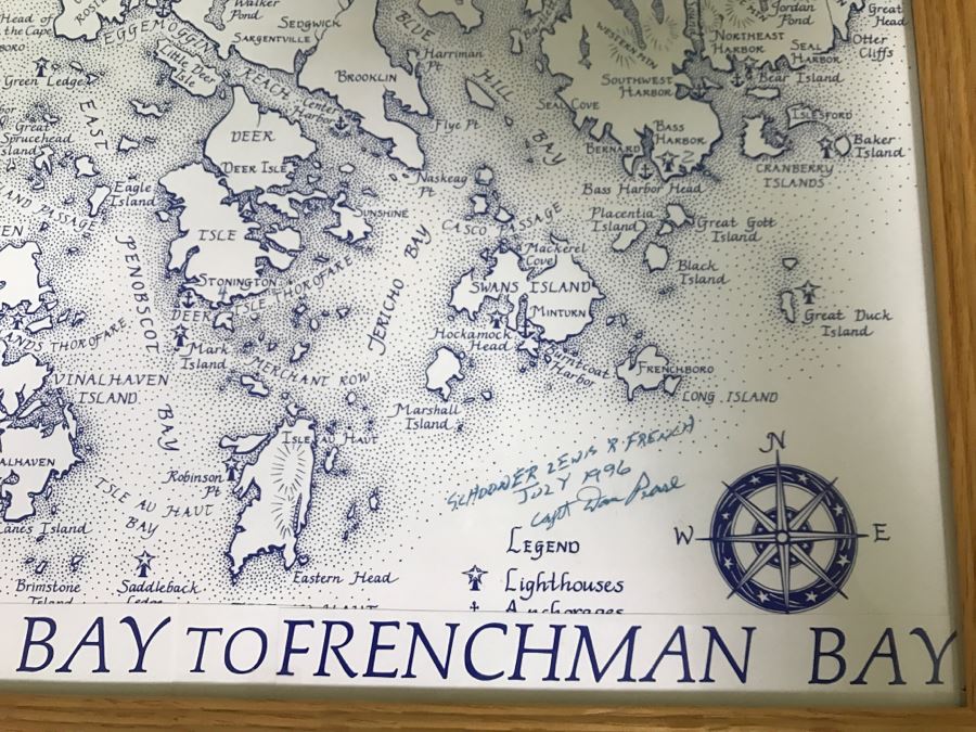 Penobscot Bay To Frenchman Bay Map Signed By Captain Of Schooner Lewis R French Capt Dan Pease [Photo 1]