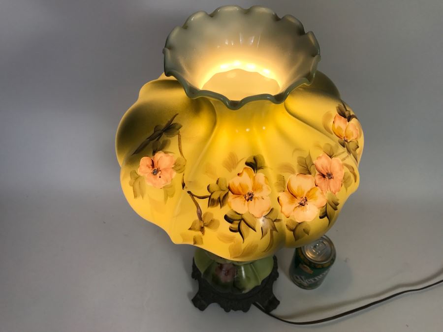 Stunning Antique Hand Painted Glass Oil Lamp That Has Been Electrified [Photo 9]