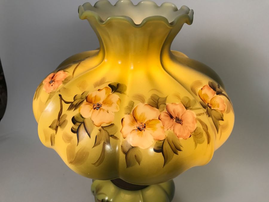 Stunning Antique Hand Painted Glass Oil Lamp That Has Been Electrified [Photo 4]