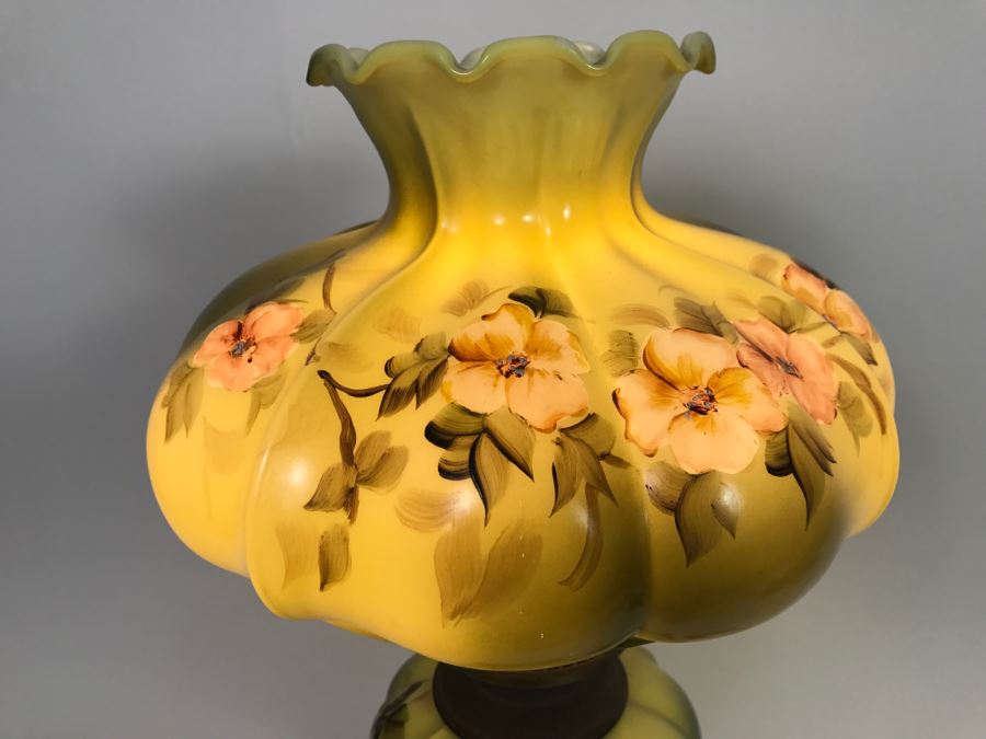 Stunning Antique Hand Painted Glass Oil Lamp That Has Been Electrified [Photo 2]