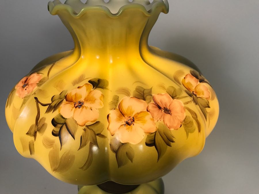 Stunning Antique Hand Painted Glass Oil Lamp That Has Been Electrified [Photo 5]