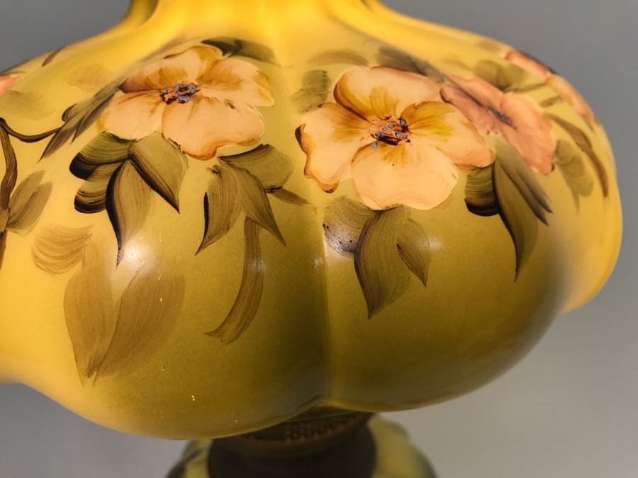 Stunning Antique Hand Painted Glass Oil Lamp That Has Been Electrified [Photo 3]