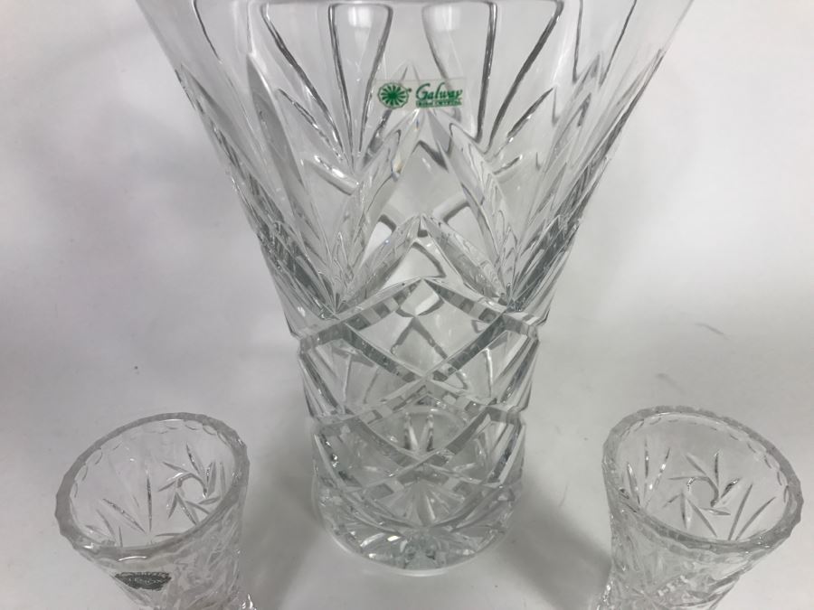 Large Galway Irish Crystal Vase And Pair Of LENOX Fine Crystal Vases [Photo 5]