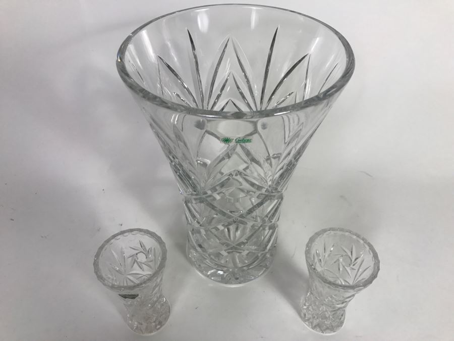 Large Galway Irish Crystal Vase And Pair Of LENOX Fine Crystal Vases [Photo 3]