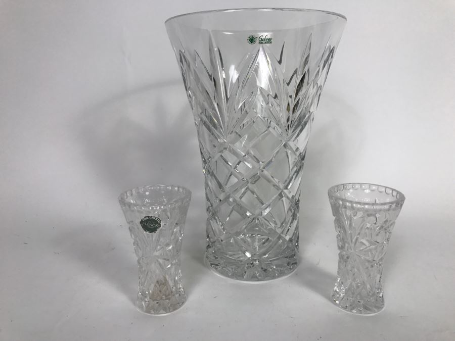 Large Galway Irish Crystal Vase And Pair Of LENOX Fine Crystal Vases [Photo 1]