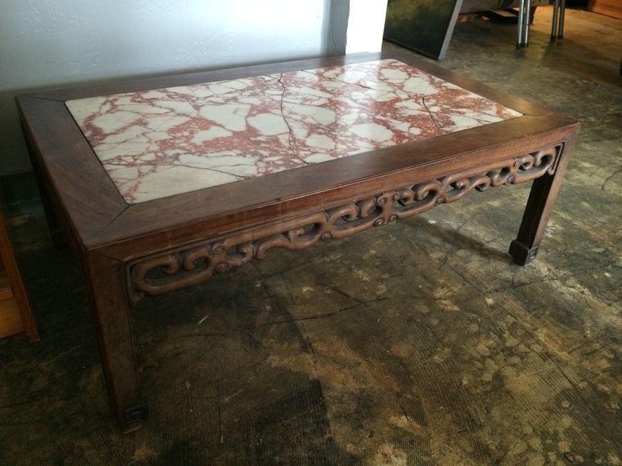 Asian Marble Top Rosewood? Coffee Table