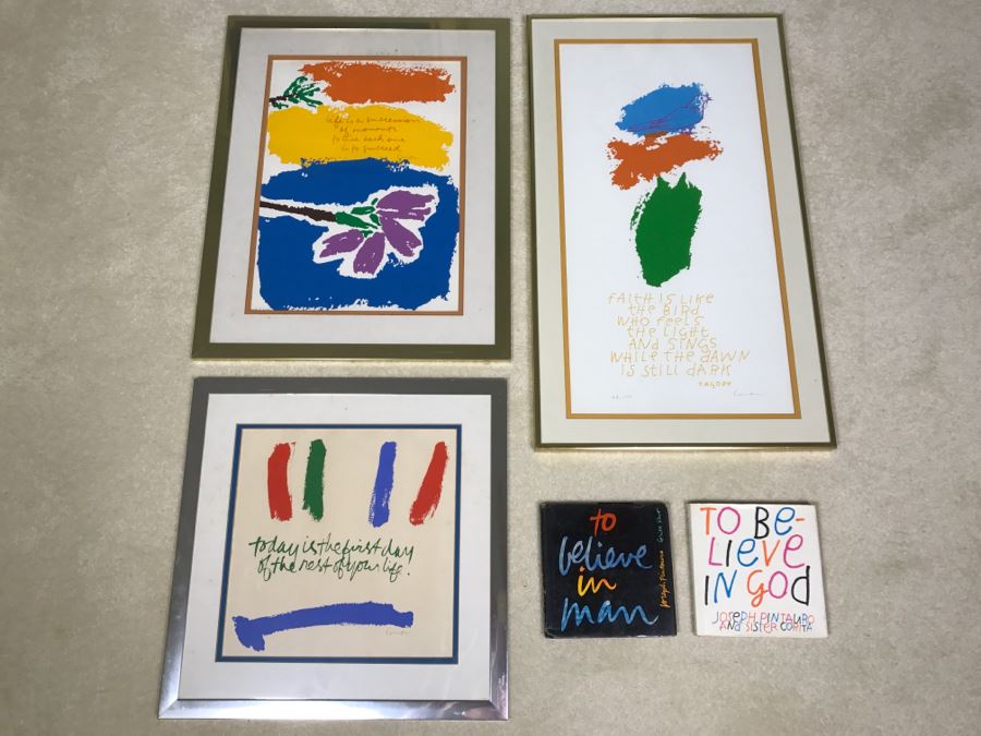 Set Of (3) Signed Framed Prints By Sister Corita And Pair Of Books To Believe In Man And To Believe In God By Joseph Pintauro And Sister Corita [Photo 1]
