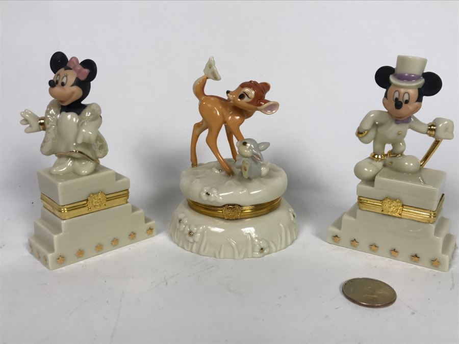 Set Of (3) LENOX Limited Edition DISNEY Treasure Boxes: (2) Mickey And Minnie's 75th Anniversary And Bambi's 60th Anniversary