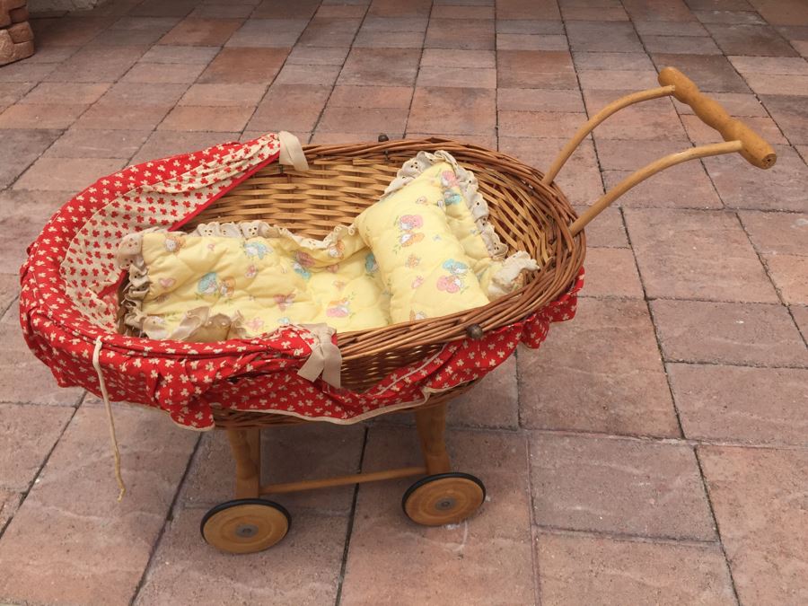 Toy Wicker And Wooden Stroller Made In West Germany