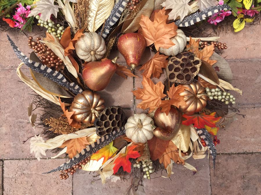 Huge Fall Decoration Lot With (2) Bins Filled With Home Decor, Artificial Flowers, Wreaths [Photo 2]