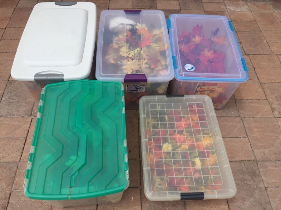 (5) Bins Filled With Fall Decorations, Home Decor, Artificial Flower Arrangements [Photo 2]