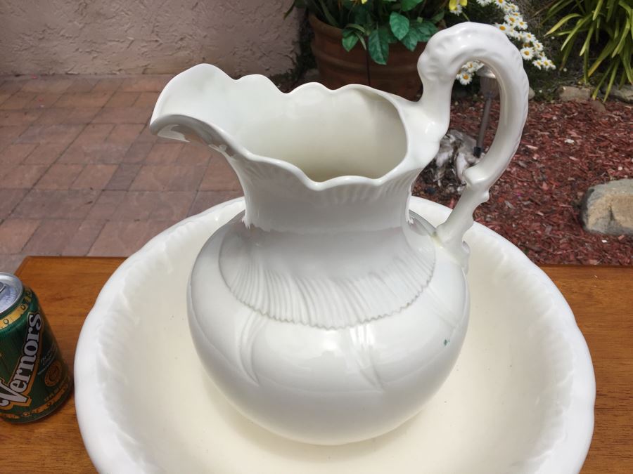 Signed White Pitcher And Wash Basin [Photo 6]