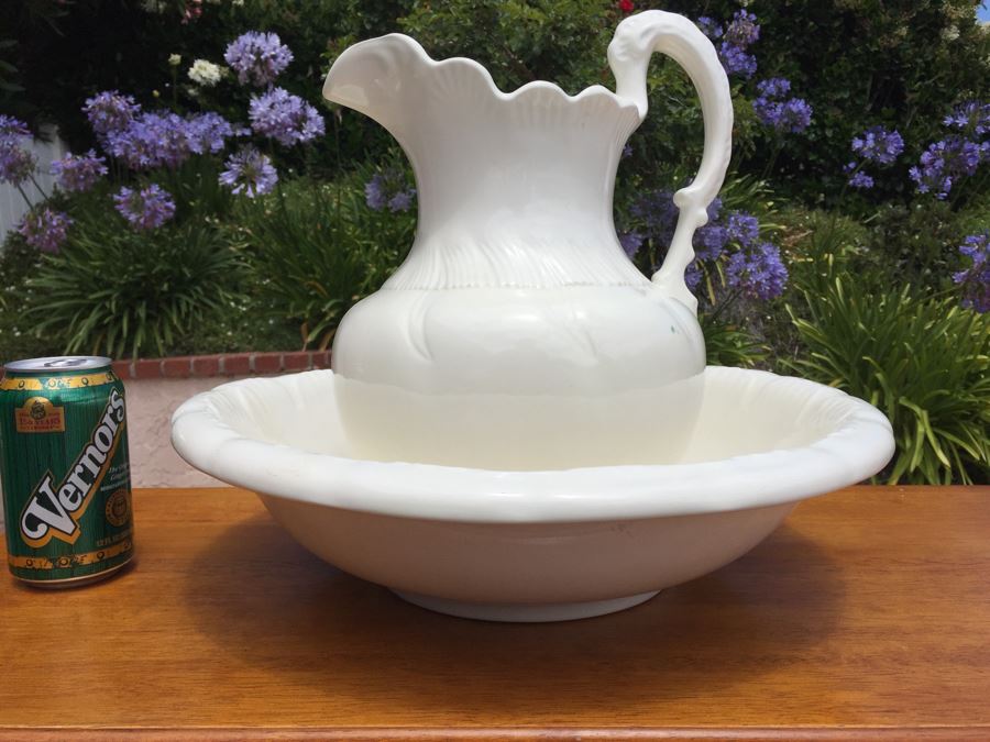 Signed White Pitcher And Wash Basin [Photo 2]