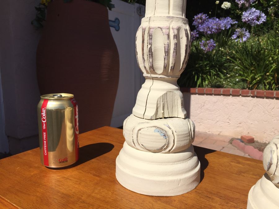 Pair Of Large Wooden Turned Candle Holders [Photo 4]