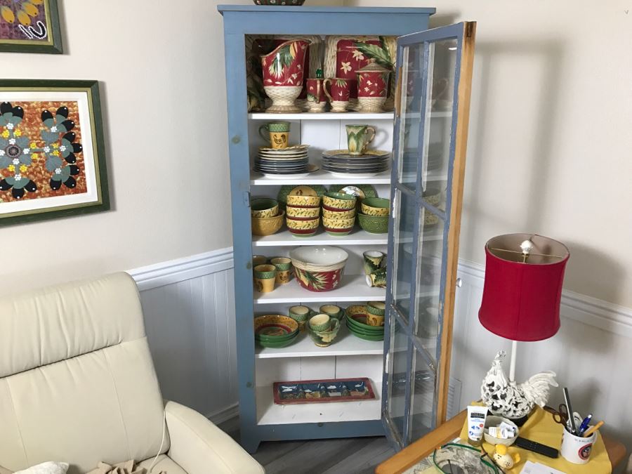 JUST ADDED - Contents Of Corner Cabinet Containing Six Shelves Of Bowls, Plates, Trays, Cups, Pitcher