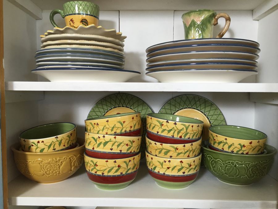 JUST ADDED - Contents Of Corner Cabinet Containing Six Shelves Of Bowls, Plates, Trays, Cups, Pitcher [Photo 4]