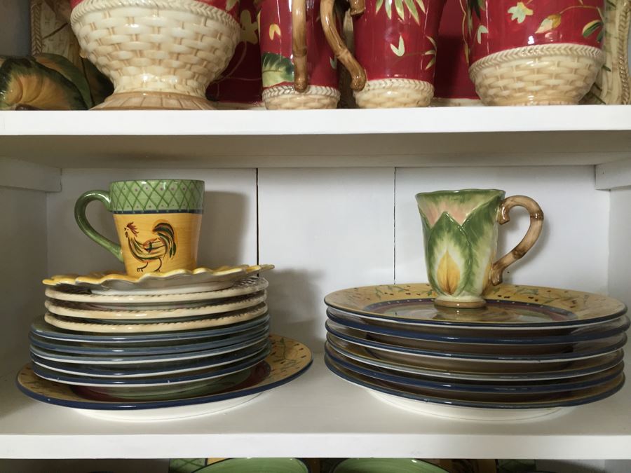 JUST ADDED - Contents Of Corner Cabinet Containing Six Shelves Of Bowls, Plates, Trays, Cups, Pitcher [Photo 3]
