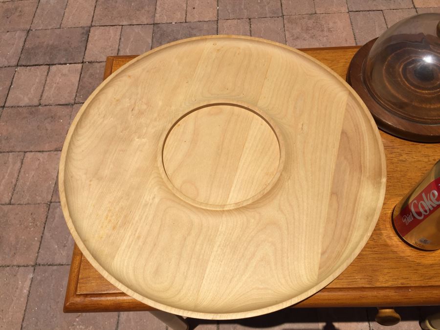 Walnut Wooden Salad Bowl Set, Glass Dome Cheese Plate And Wooden Chip & Dip Vegetable Server [Photo 3]