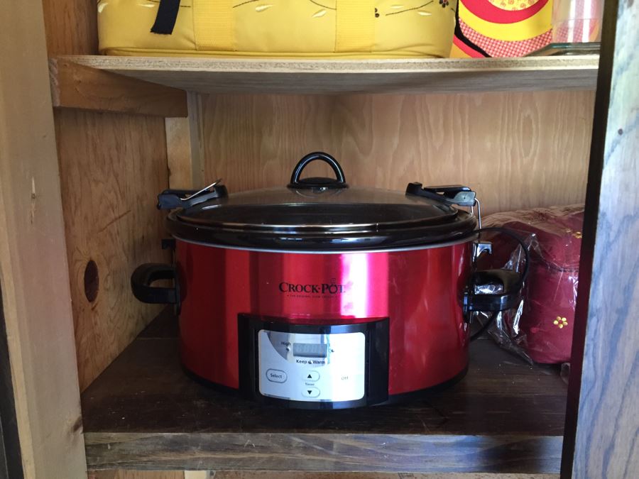 Cabinet Filled With Plates And Serving Pieces And Crock Pot - See Photos [Photo 6]