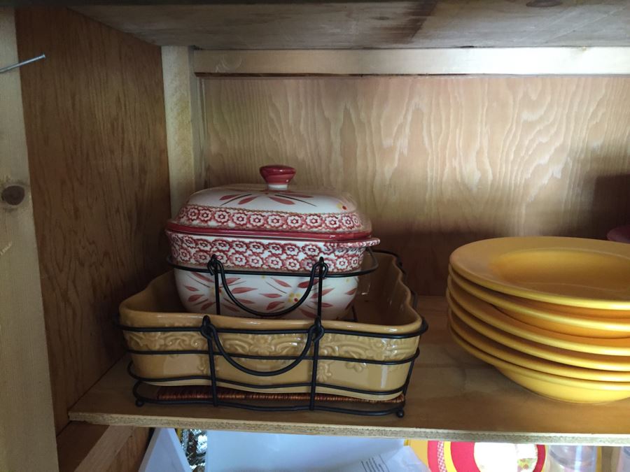 Cabinet Filled With Plates And Serving Pieces And Crock Pot - See Photos [Photo 2]