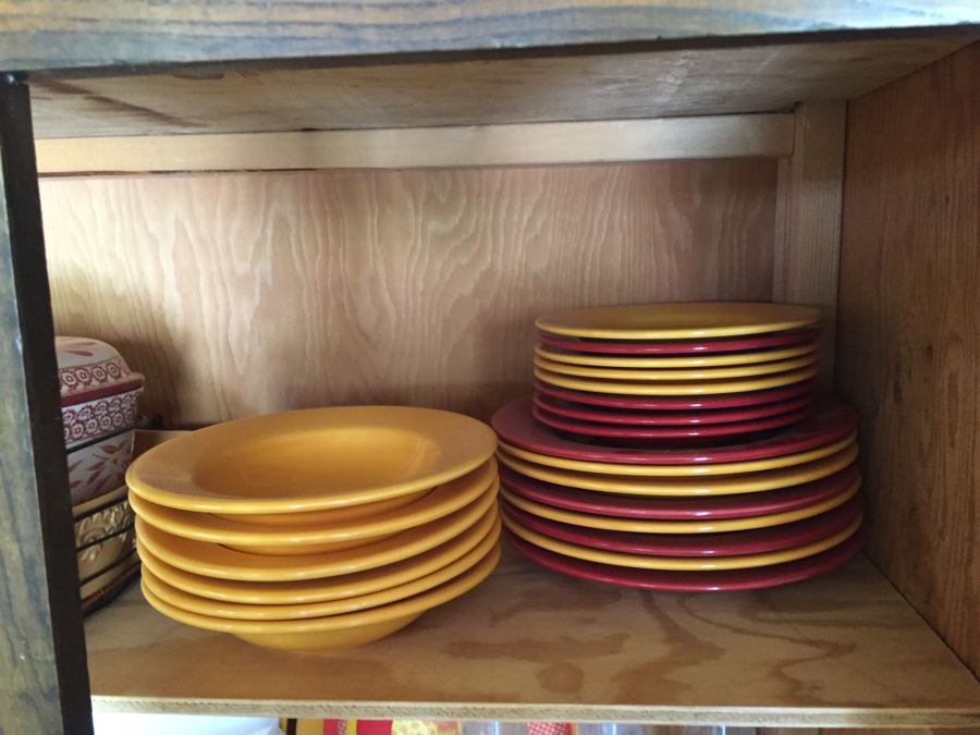 Cabinet Filled With Plates And Serving Pieces And Crock Pot - See Photos [Photo 3]