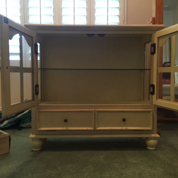 White Distressed Cabinet With Glass Window Doors 32'W X 12'D X 30'H [Photo 2]