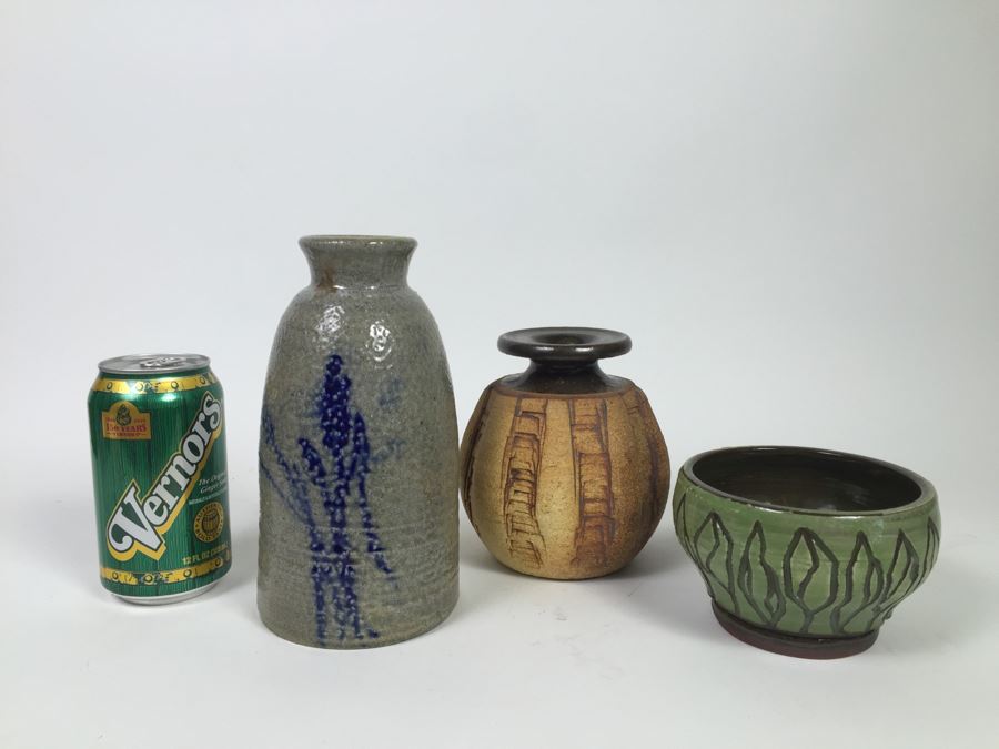 Set Of (2) Signed Pottery Vases And (1) Planter Pot [Photo 1]