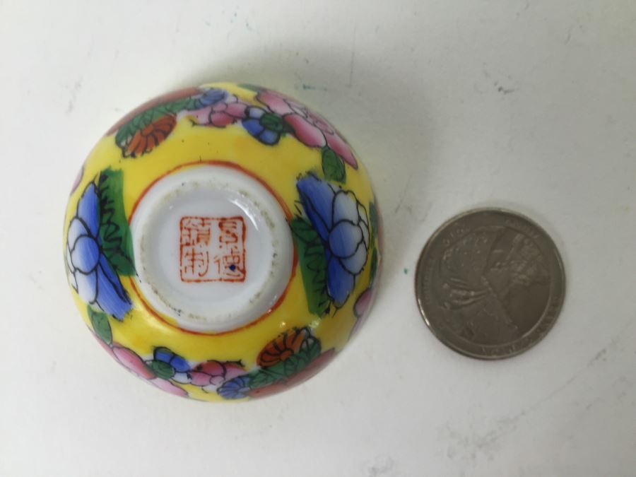 Small Chinese Signed Cup, Pair Of Japanese Figurines And Small Crystal Bowl With Spoon [Photo 4]