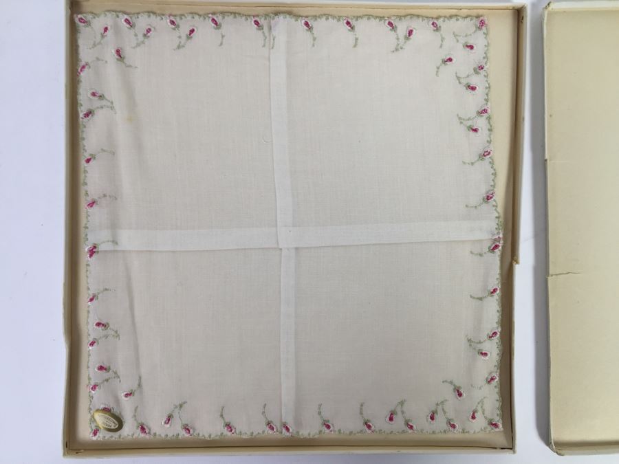 Set Of (4) Swiss Handkerchiefs With Box [Photo 1]