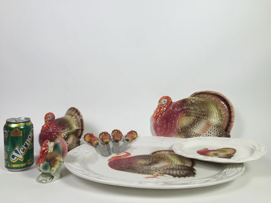 Large Turkey Platter Plate Otagiri Japan And Various Turkey Related Items Thanksgiving