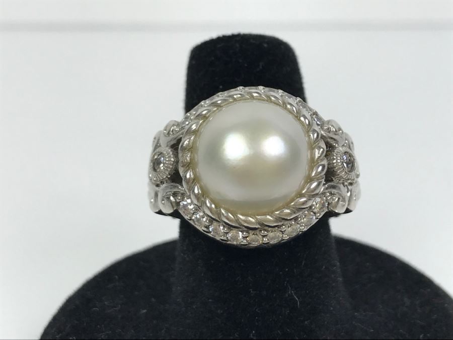 Judith Ripka Sterling Silver CZ Ring 12.1g Size 7 1/4 [Photo 6]