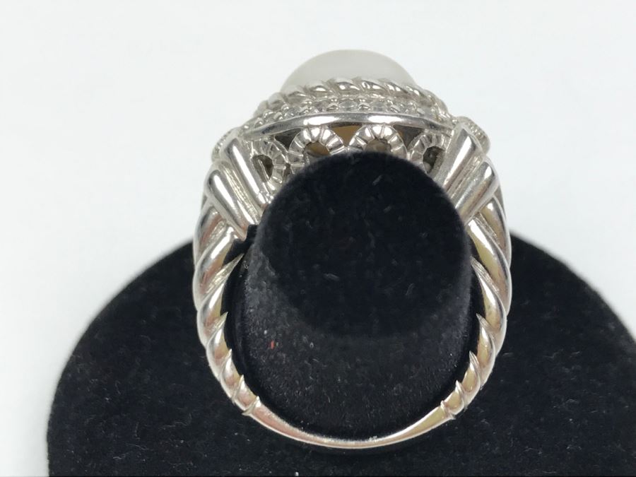 Judith Ripka Sterling Silver CZ Ring 12.1g Size 7 1/4 [Photo 12]