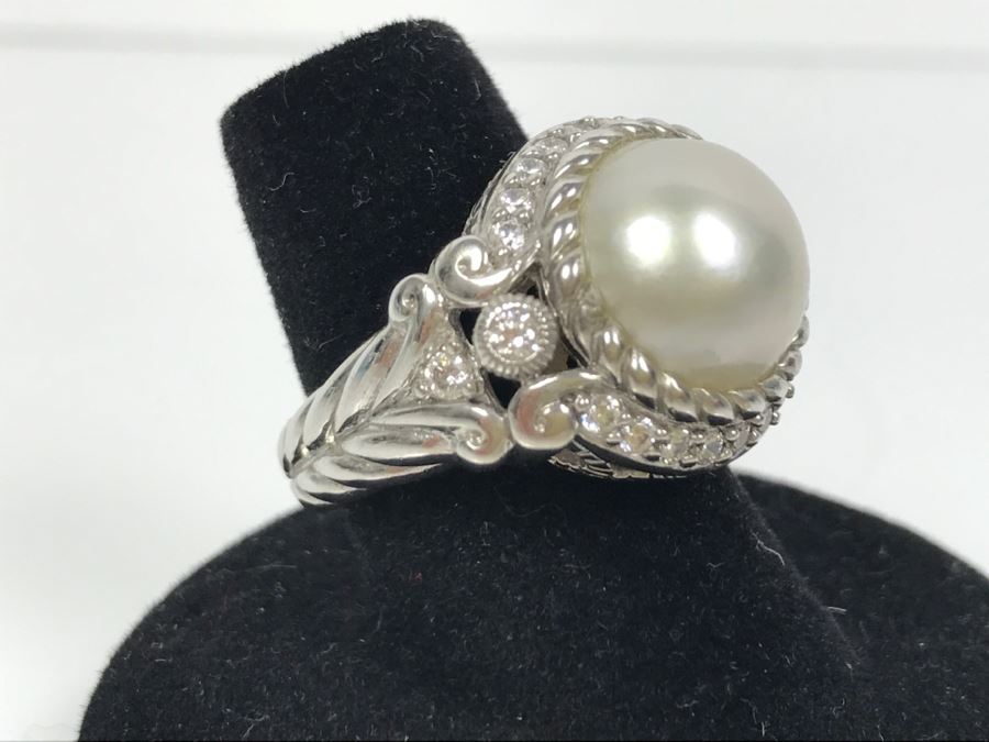 Judith Ripka Sterling Silver CZ Ring 12.1g Size 7 1/4 [Photo 9]