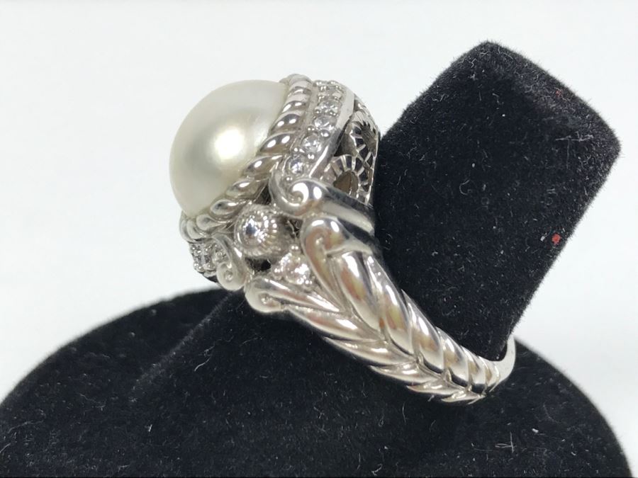 Judith Ripka Sterling Silver CZ Ring 12.1g Size 7 1/4 [Photo 13]