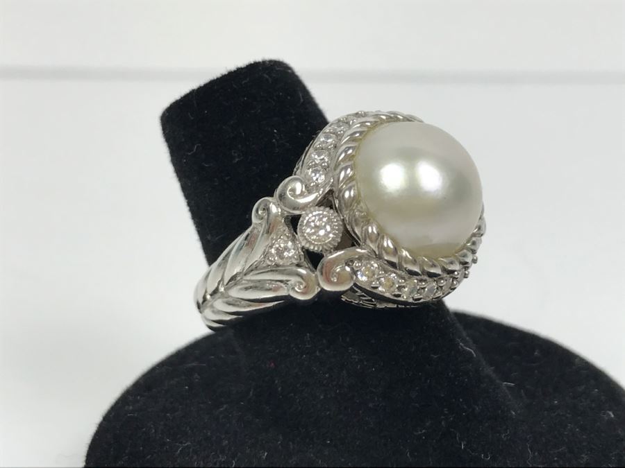 Judith Ripka Sterling Silver CZ Ring 12.1g Size 7 1/4 [Photo 10]