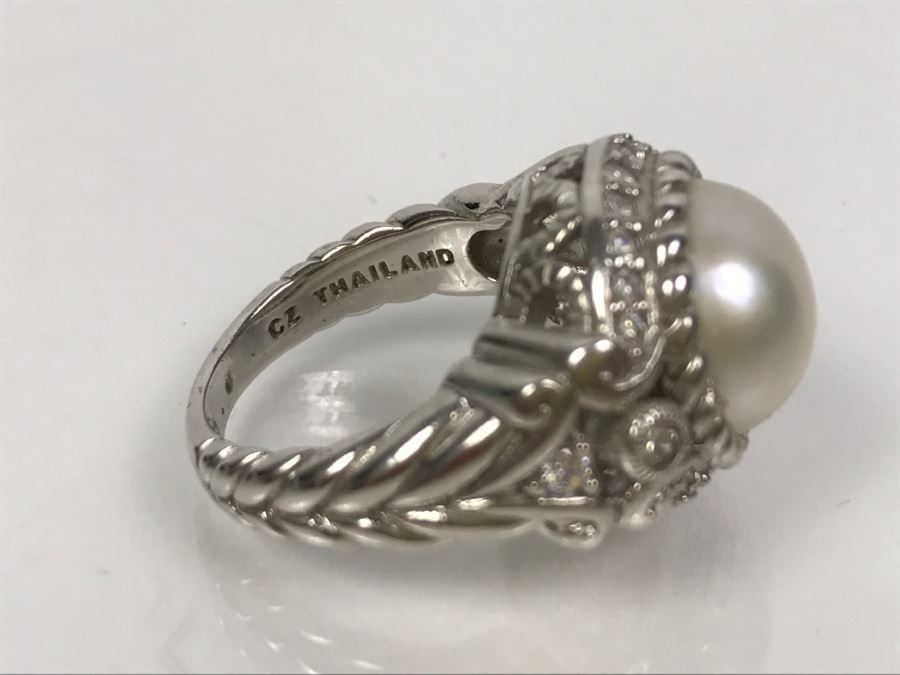 Judith Ripka Sterling Silver CZ Ring 12.1g Size 7 1/4 [Photo 7]